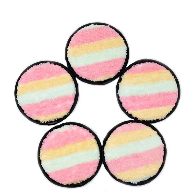 Private Label Facial Makeup Remover Pad Rainbow Color Cleansing Cloth Pad