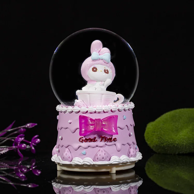 Sanrios Character Family Series Crystal Ball Music Box HK CAT  Kuromi Music Box Handicraft Home Decor Items Girl Birthday Gift