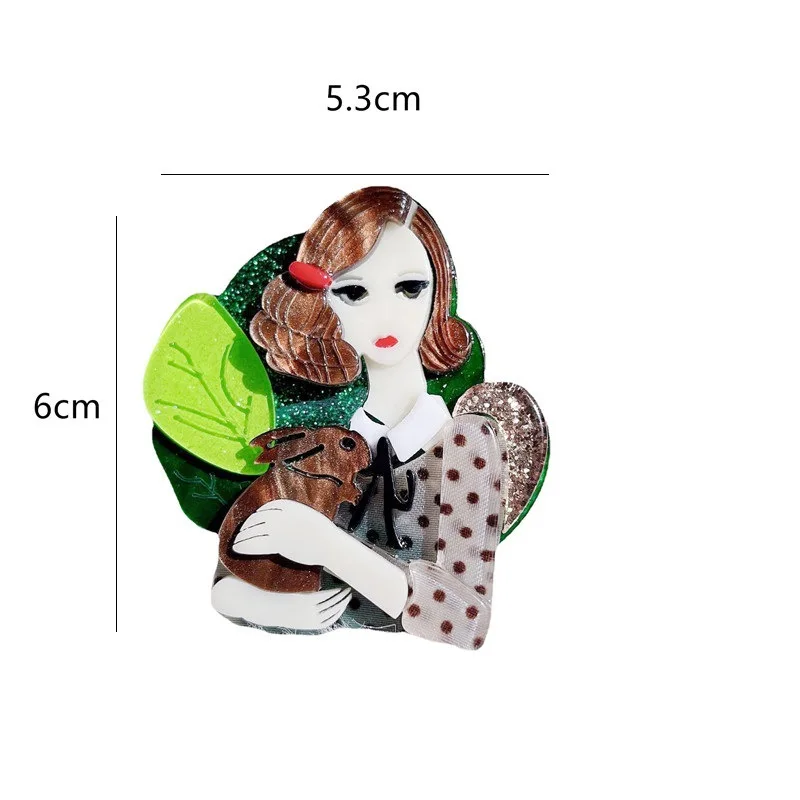 Japan Korea Cartoon Girl Holding Rabbit Brooch Pin Spring Summer Acrylic Patchwork Brooch Jewelry Bag Accessory Wholesale
