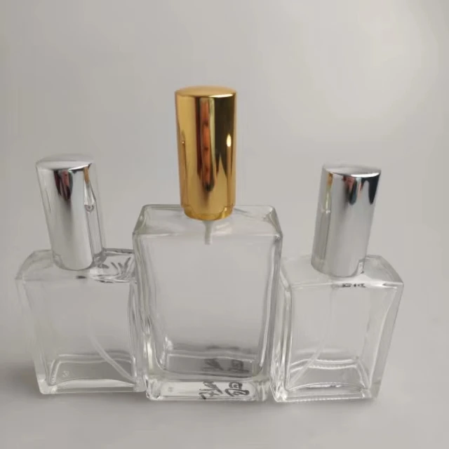 high quality square liquor glass refillable perfume spray bottle 50ml cosmetics