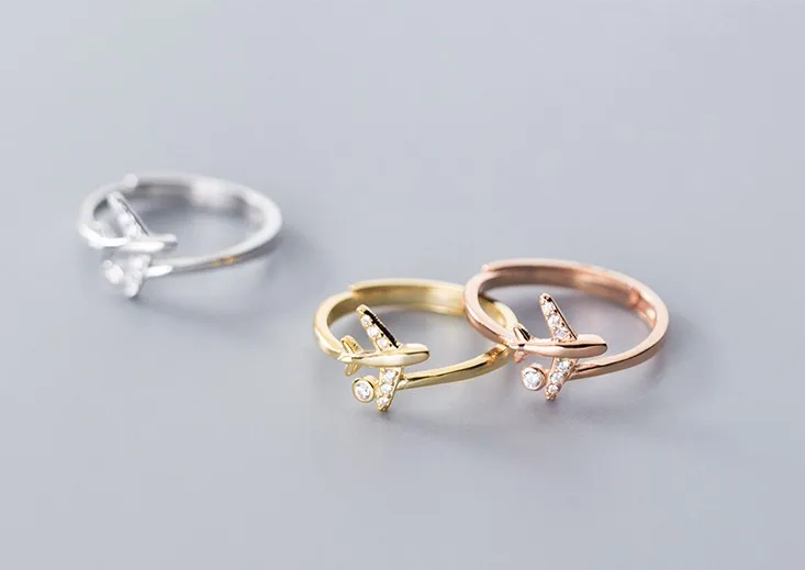 Wholesale New design 925 Sterling Silver Travel Dream Plane Adjustable Finger Rings For Women