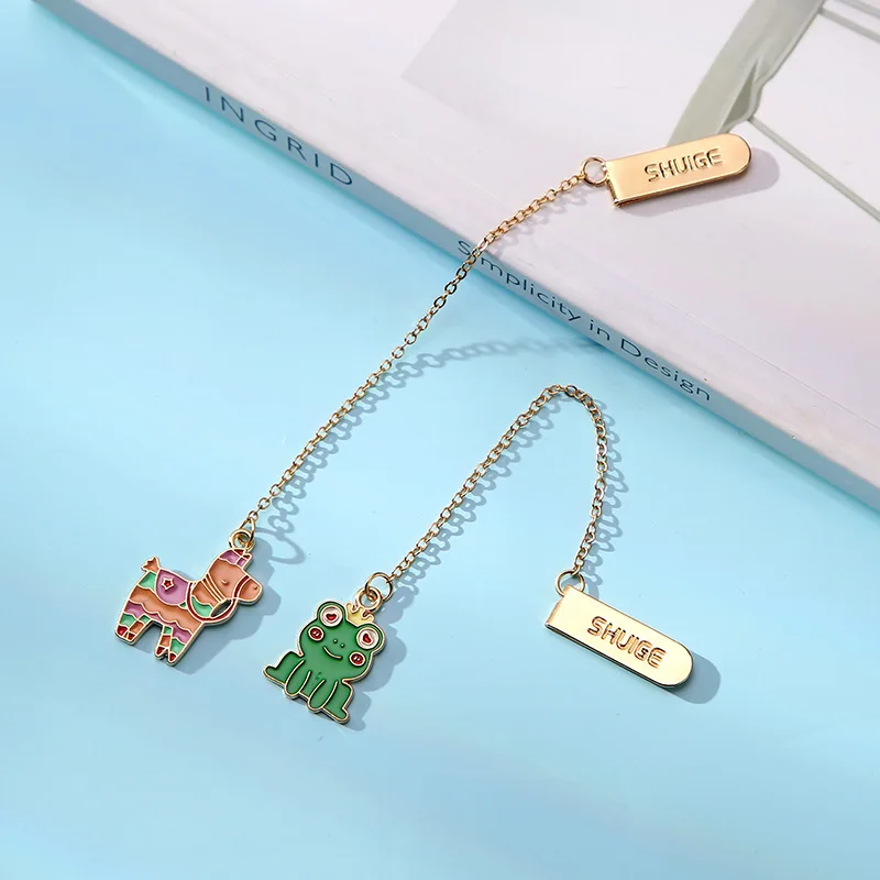 Cartoon Animal Bookmark Pendant Student School Season Commemorative Gift Ins Style Creative Metal Flip Book Clip