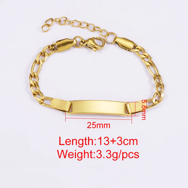 Custom Made Vacuum Gold Plated Personalized engravable/laser birthday custom Charm Baby Name Blank Bar Bracelet