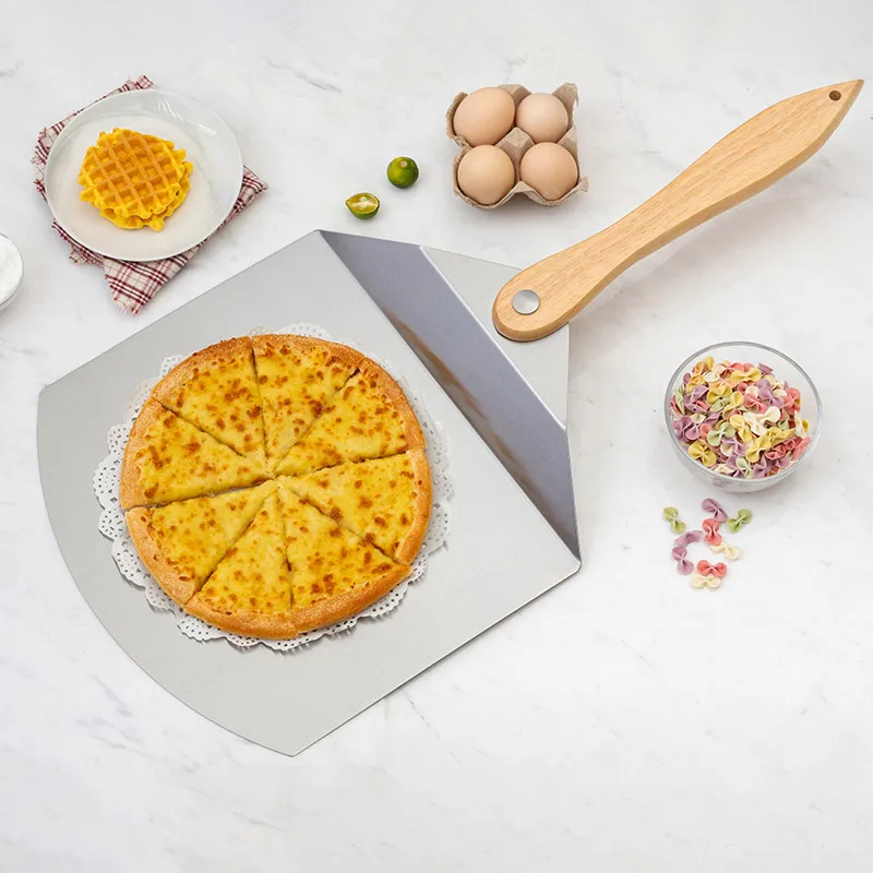 Fast delivery 13 inch stainless steel Pizza paddle cake Turner safe Transfer Pizza peel with foldable wooden handle