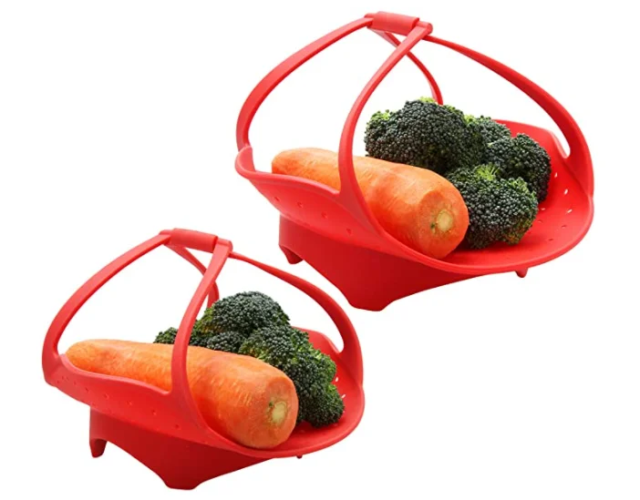 Silicone Steamer Basket Vegetable Folding Steamer Insert for Veggie Fish Seafood Cooking Heat Resistant Secure Handles