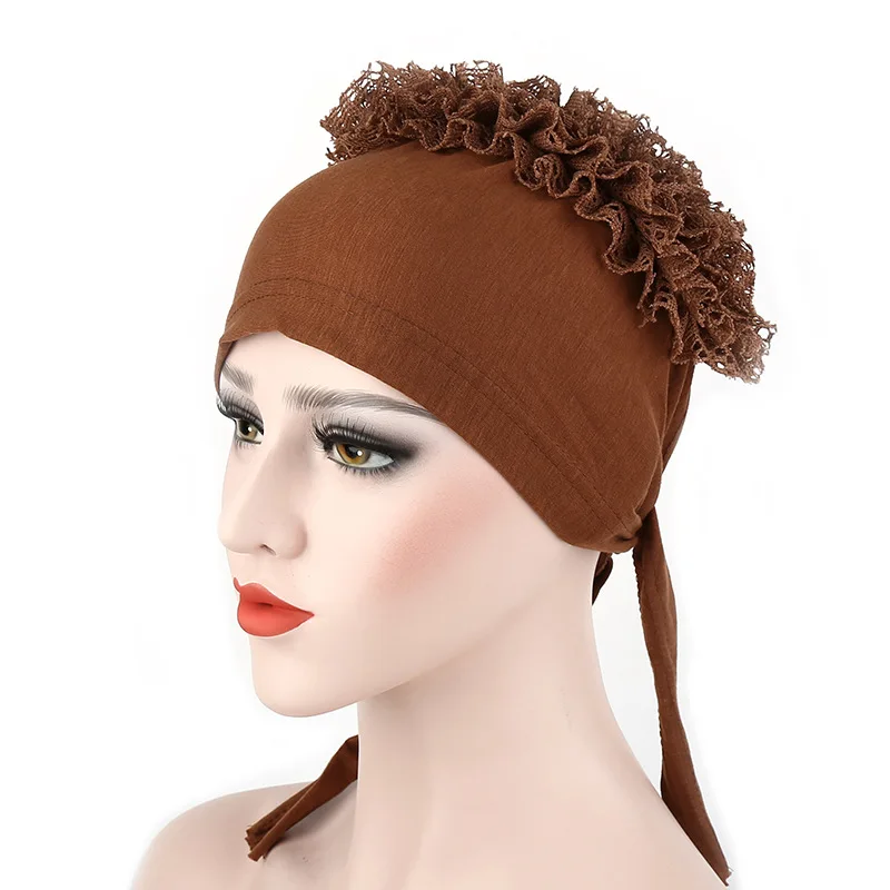 Топ Кружева Цветочный Дизайн мусульманский хиджаб крышка сплошной цвет тюрбан