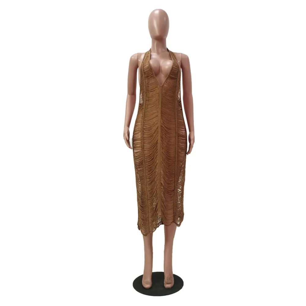 2021 women fashion sexy halter neck backless crochet maxi dress summer beach wear see through hollow out casual ladies dresses