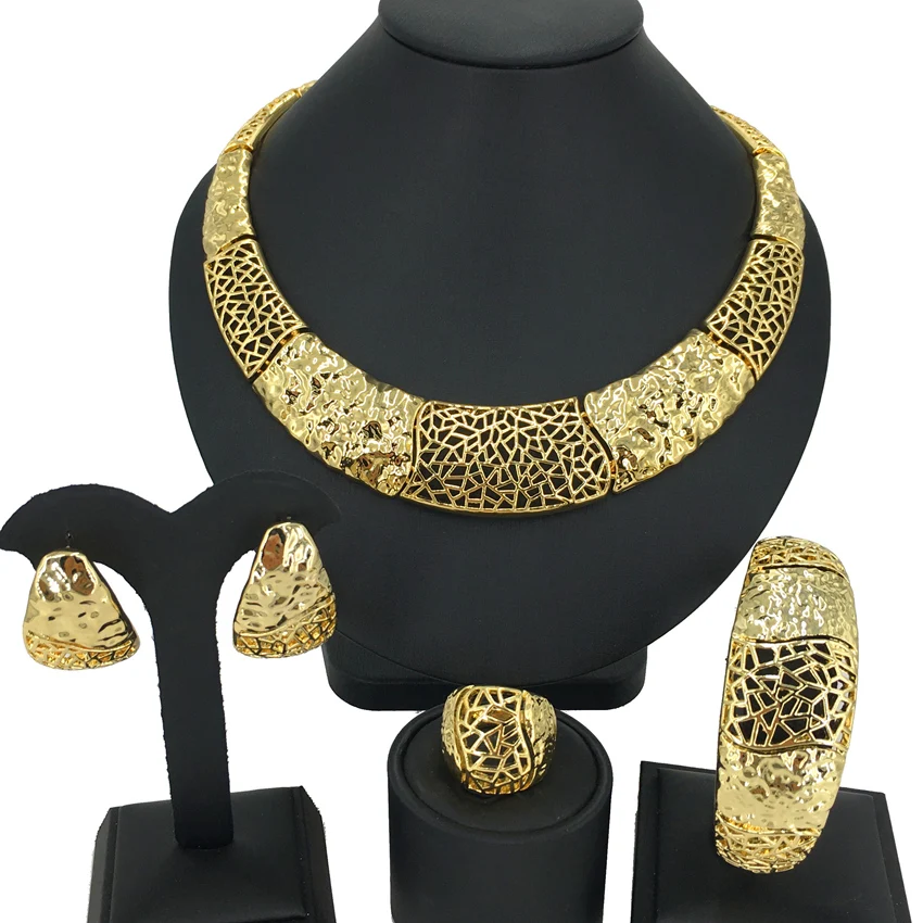 Роскошные 24K позолоченный ювелирных изделий в Дубае свадебные ожерелье ювелирные изделия бразильские 18K Позолоченные Африканские украшения FHK13706