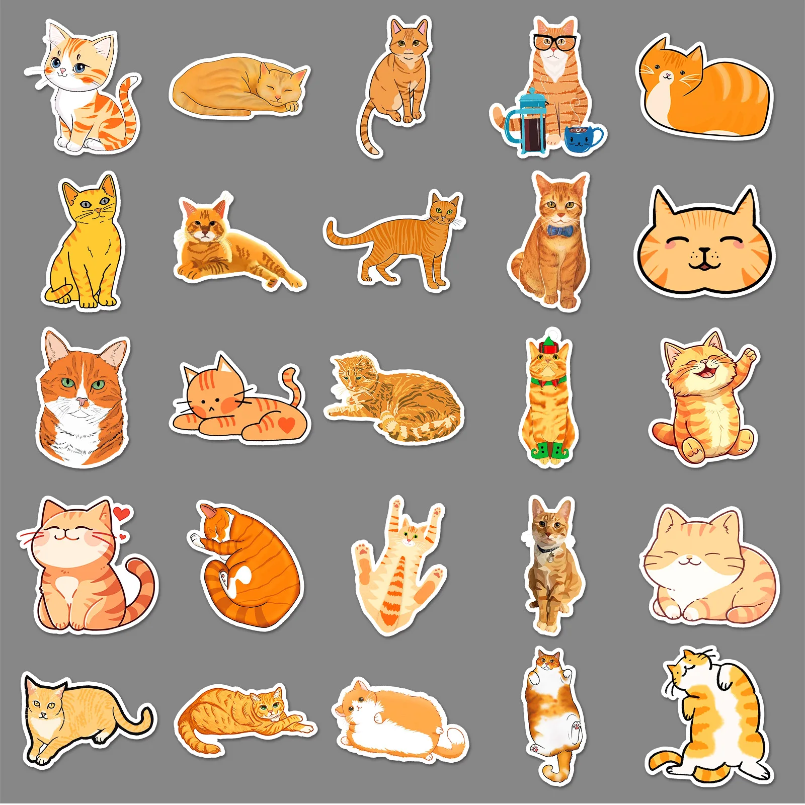 50 pcs cute little orange cat PVC environmentally friendly stickers for guitar notebook watercup and phone case