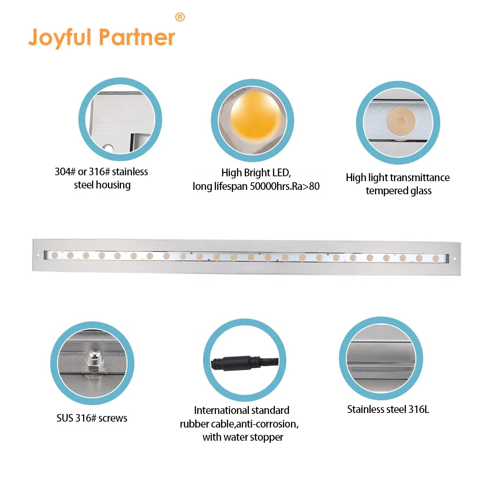 Newest 1 Meter IP68 Underwater Lighting Recessed Stainless Steel 316L 24W 48W 72W Linear LED Swimming Pool lights