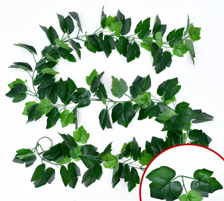 Vine Artificial Vertical Garden Wall Plastic,silk Flower Green Natural , Real Touch Simulation Rattan 2.3m Length Opp Bag
