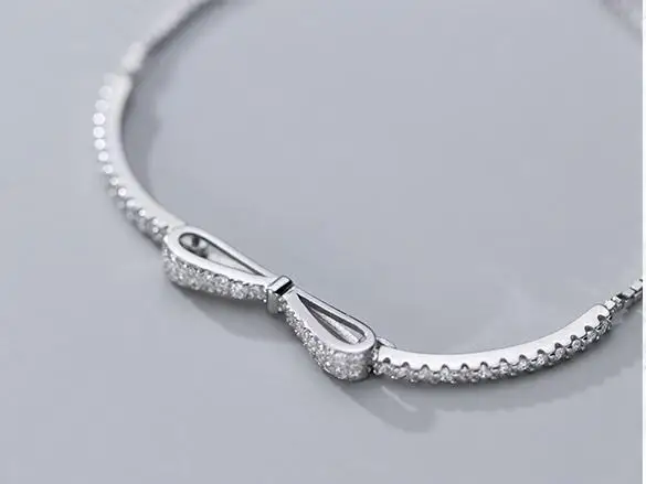 925 sterling silver Lovely bowknot bracelet jewelry wire adjustable S925 sterling bangle