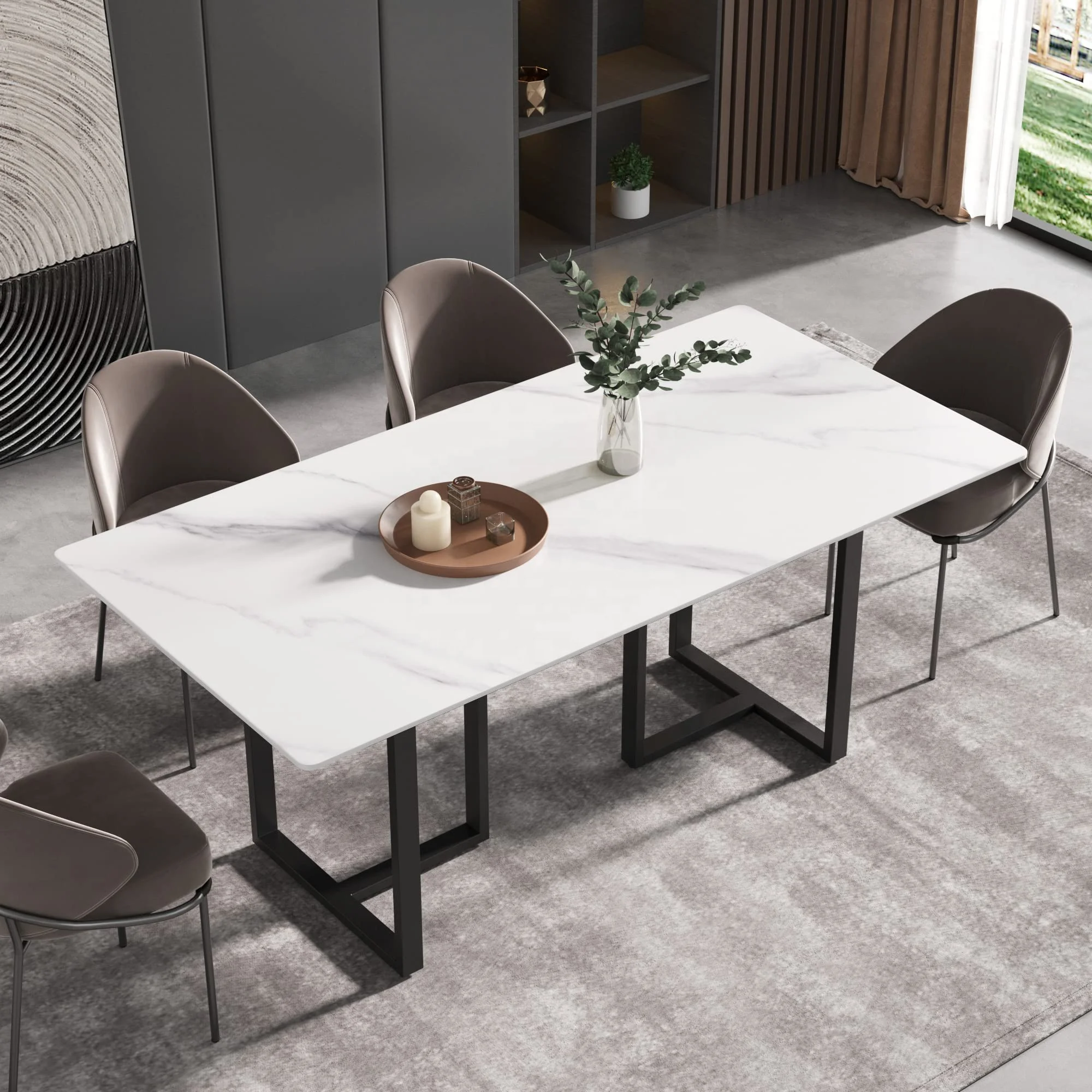 BOTON STONE Porcelain Marble Dinning Room Modern Rectangular Table Black Sintered Stone Dining Tables