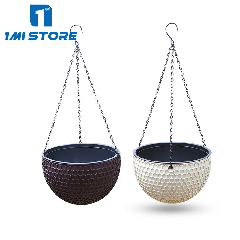 Factory direct sale high quality garden pots Honeycomb rattan hanging plastic flowerpot European style hanging resin flowerpot
