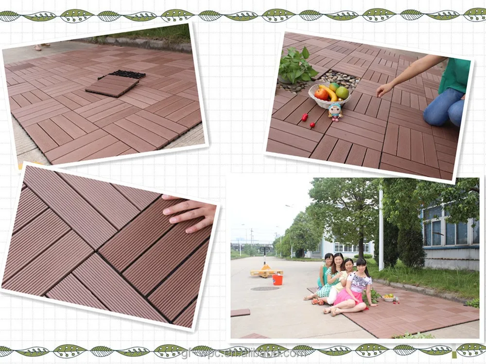 DIY wood plastic composite floor patio garden swimming pool balcony piso walkway roof tiles WPC board interlocking deck tiles