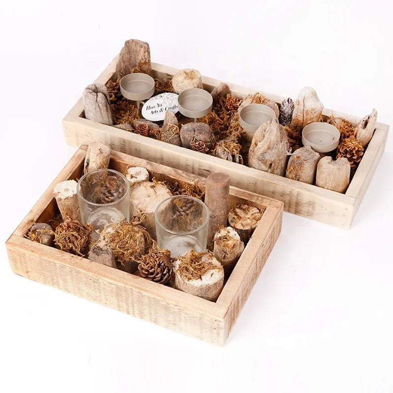 Original Rural Retro Wooden Driftwood Candlestick With Glass For Creative Decoration Romantic European Simple Home