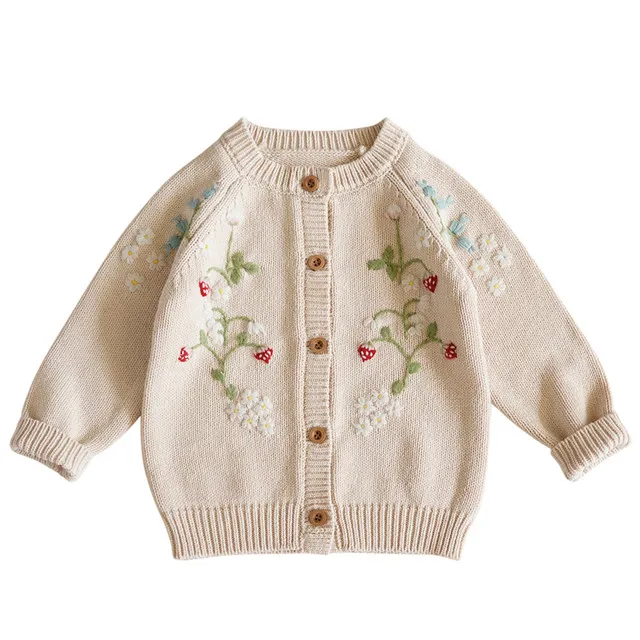 1Pcs Custom Logo RTS Autumn Baby Infant Clothes Long Sleeve 100% Cotton Floral Girls Toddler Knit Cardigan