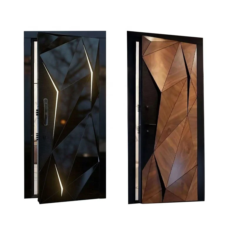 Modern Home Main Entrance Security Entry smart door lock with camera sidelight Aluminum Glass Pivot Door