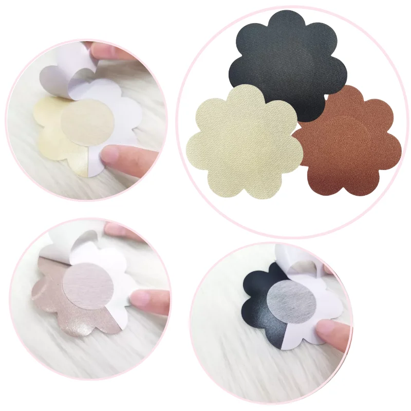Wholesale Satin Flower Petal Shape Adhesive Bra Nipple Cover In Different Dark Skin Tones Disposable Nipple Pasties for women