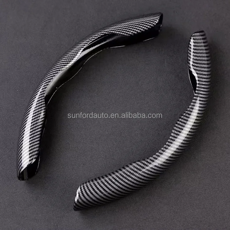 Carbon fiber material peach wood grain splicing lattice embossed fashion steering wheel cover directly sold by the manufacturer