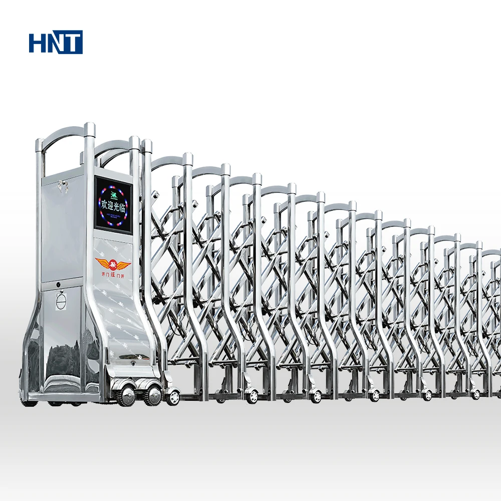 HNT Heavy Duty Trackless Motorized Industrial Stainless Steel Front Gate Safety Fence Entrance Barrier Sliding Retractable Gate