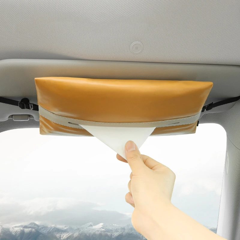 Multifunction Hanging Paper Organizer Car Tissue Holder Solid Color Pu Leather Tissue Box