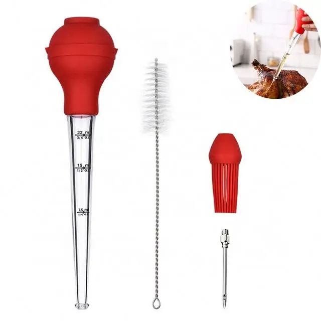 Low MOQ Non-Stick Kitchen Set Basting Spoon Brush Cooking Supplies Bbq Basting Brush Sauce Injector