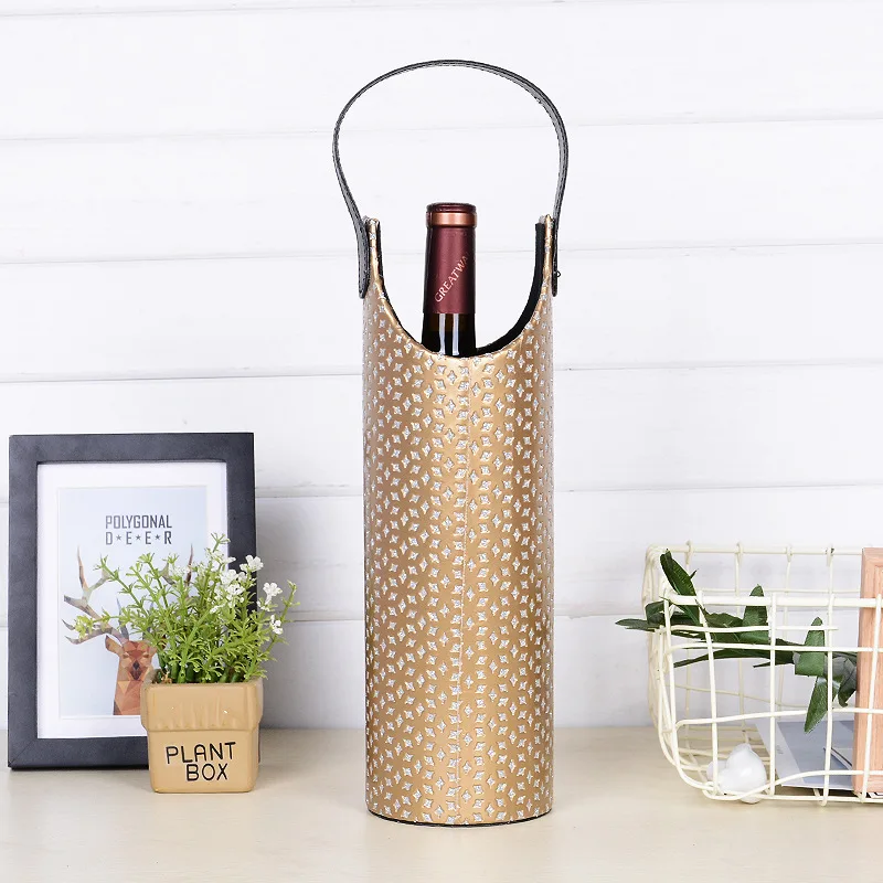 Wholesale Custom Portable Cylinder Single Wine Bottle Pack Leather Wine Gift Bags For Packing Wine Bottle