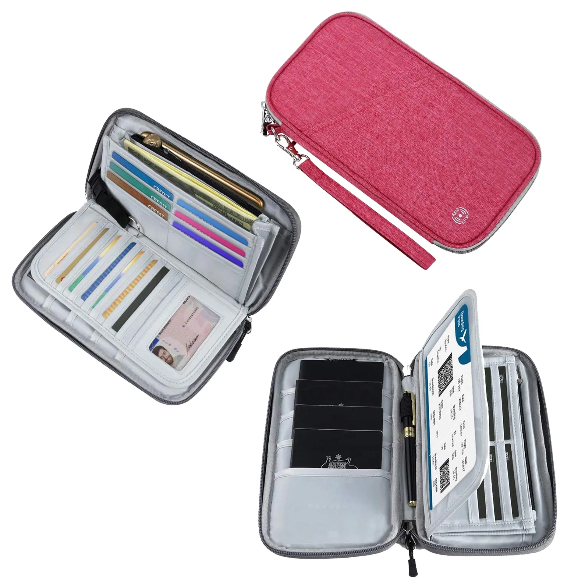 RFID blocking family 4 passport holder travel,itinerary family travel passport holder wallet