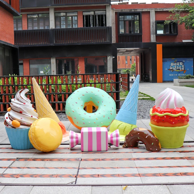 mall decoration Outdoor giant ice cream cones sculpture resin  fiber glass sculpture for ice cream donut decorations