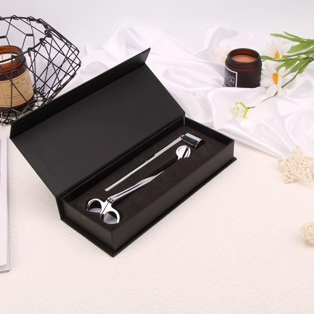 Custom Logo Brass Silver 2 In 1 Stainless Steel Candle Accessory Set With Candle Wick Trimmer Candle Snuffer For Wedding