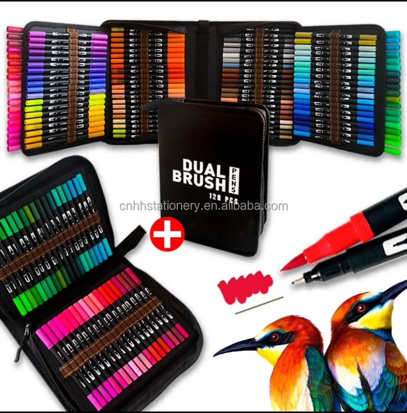 24 Colors Dual Tip Brush Pens 24/48/60/72/100 Art Markers Brush Tip Watercolor Pen Set Dual Tip Brush Art Marker