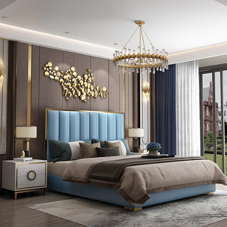 new arrival hotel leather luxury modern king size wood beds room furniture bedroom sets beds frames design