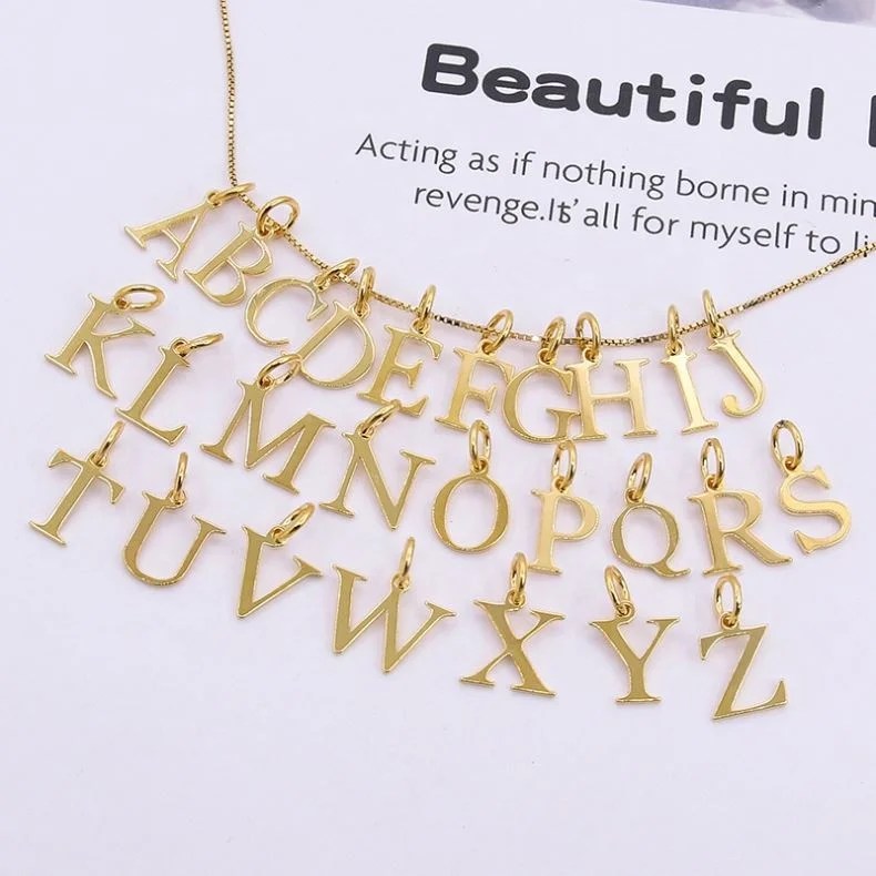 18K Gold Plated Polished Initial Letters Pendants 925 Sterling Silver Capital Letter Charms Pendant For Necklace And Bracelet