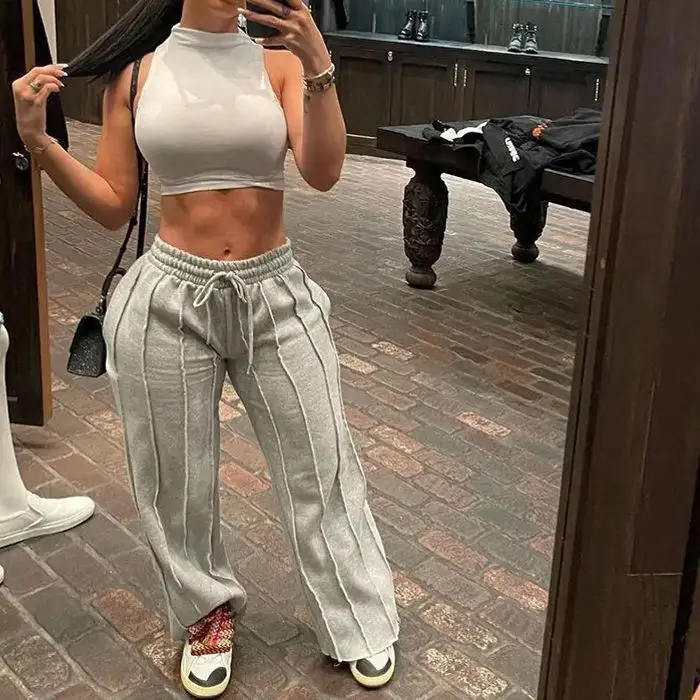 2024 New Arrival Terry Women Loose Oversize Straight Leg Ladies Jogger Pants Baggy Wide Leg Sweatpants