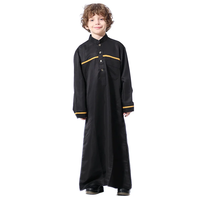 High Quality New Buttons Islamic clothing Kids Boy Robe Teenager Dubai Abaya Muslim Pockets Boy Thobe
