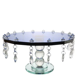 Vintage Style Blue Crystal Glass Dessert Cake Stand with Crystal Top for Home Decor