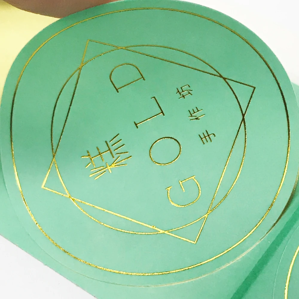 Пользовательский логотип, клейкая этикетка, бумажная наклейка, цветная печать, золотой штамповочный стикер