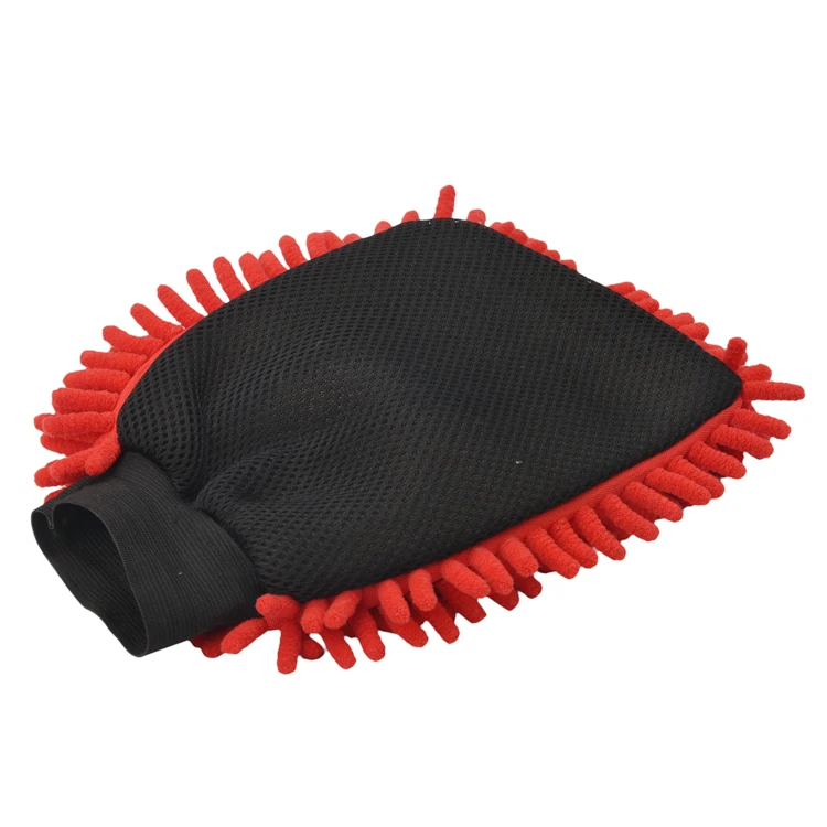 Good Quality 2IN1 Chenille Microfiber Cleaning Mitt Car Wash Glove With Mesh Cloth
