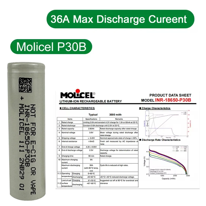 Taiwan аутентичный Molicel P30B 3000 мАч 30A 36A 3 6 V литий-ионный аккумулятор molicel inr-18650-p30b 18650-p30b 18650 p30b