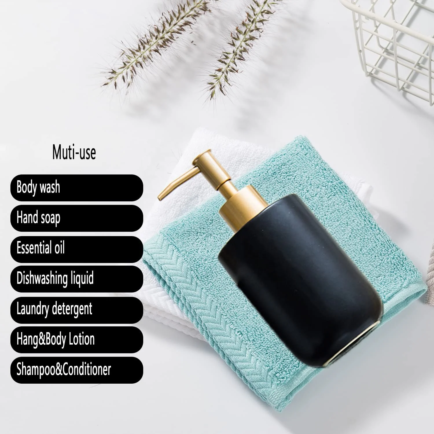Ceramic Soap Dispenser Bathroom Kitchen Refillable Dish Soap Dispenser Liquid Soap Dispenser For Bathroom With Gold Pump