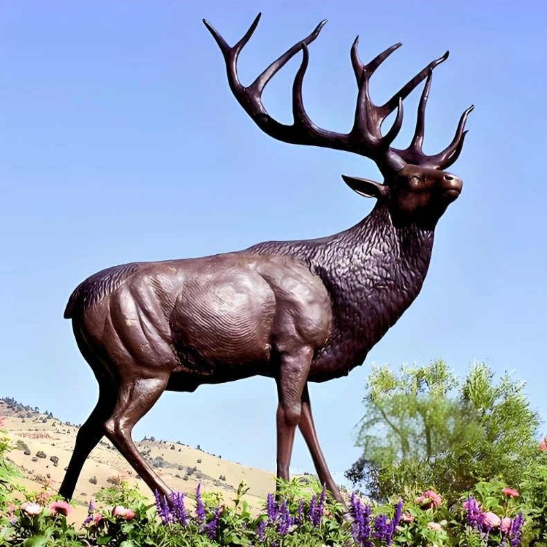 Пользовательские отель сад животных статуи металлические полированные скульптуры на открытом воздухе олень скульптура бронза