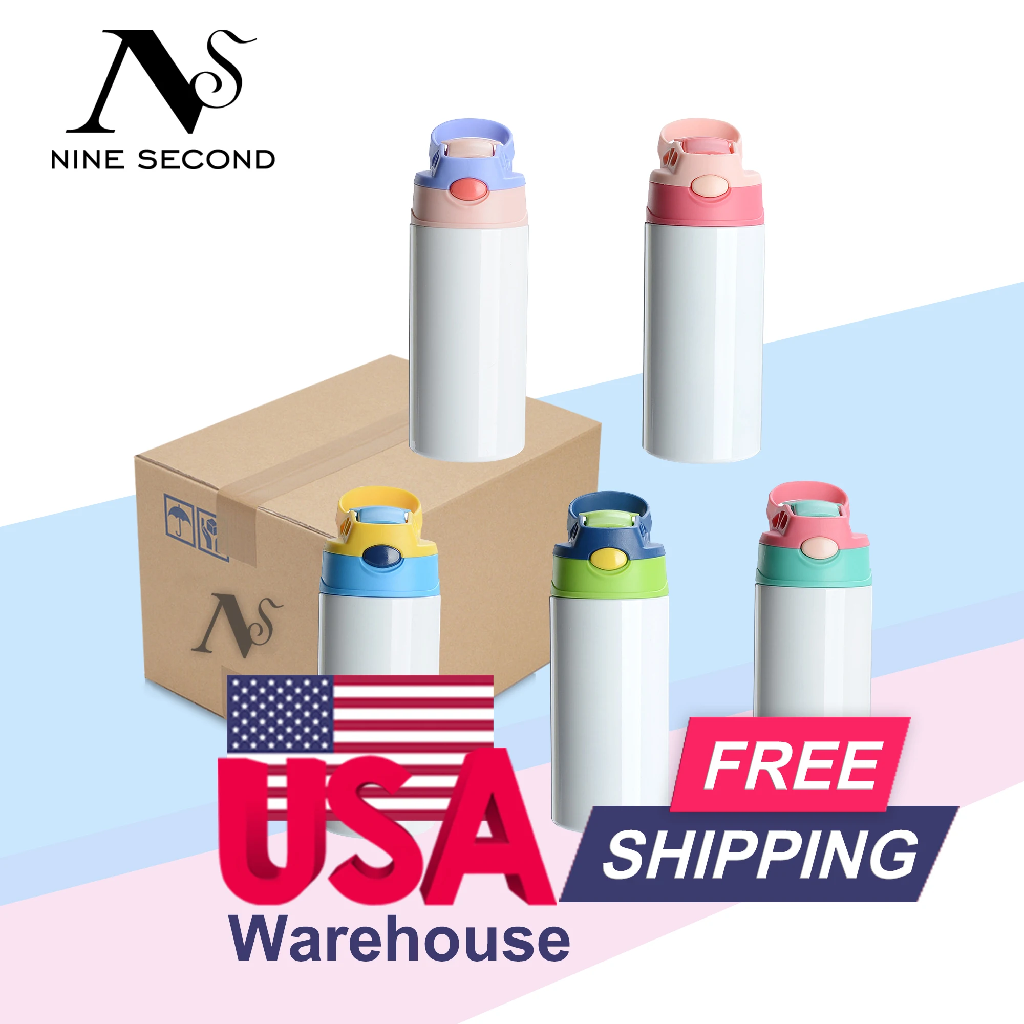 Ready to Ship 12oz 12 oz Kids Baby Straight Insulated Stainless Steel Sublimation Blanks Sippy Cups Tumblers With Straw Lids