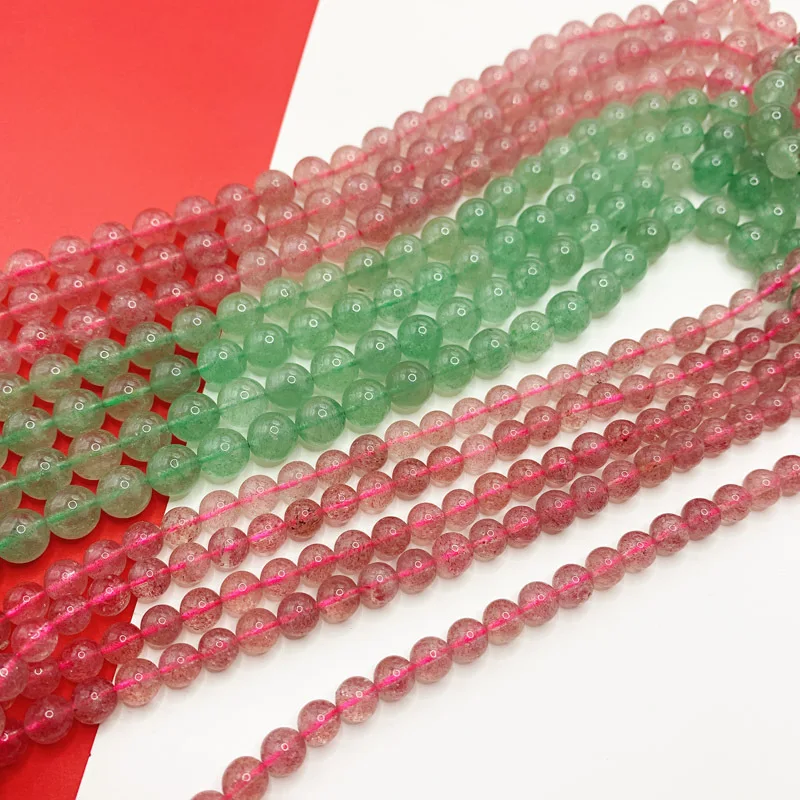 5a Natural Strawberry Quartz Beads Polished Round Ball Strands for Bracelet Making