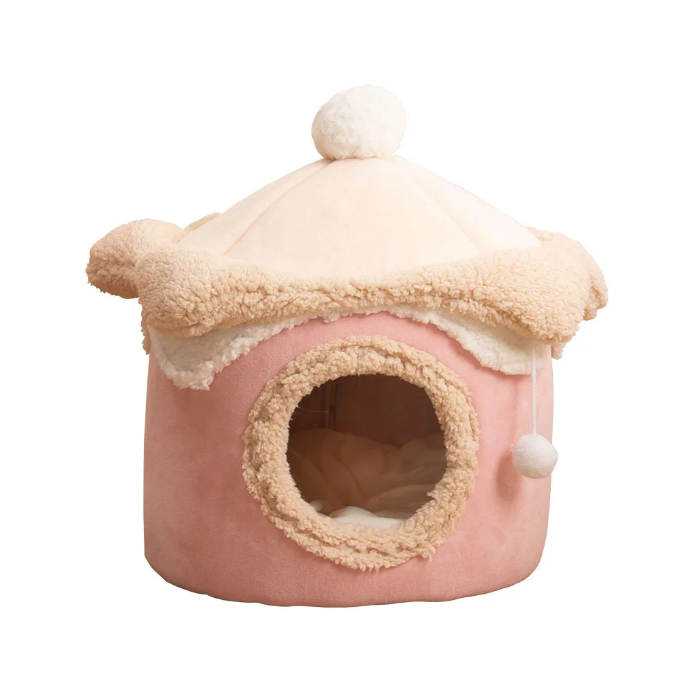 Indoor Cats Cat Tent Plush House Ice cream design Design Kitten Bed with Pompom Cute Soft Cat Cave