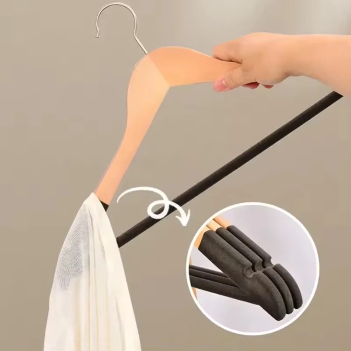 Hot sale natural solid wood hanger non slip flock shoulder wooden coat hanger for clothing garments
