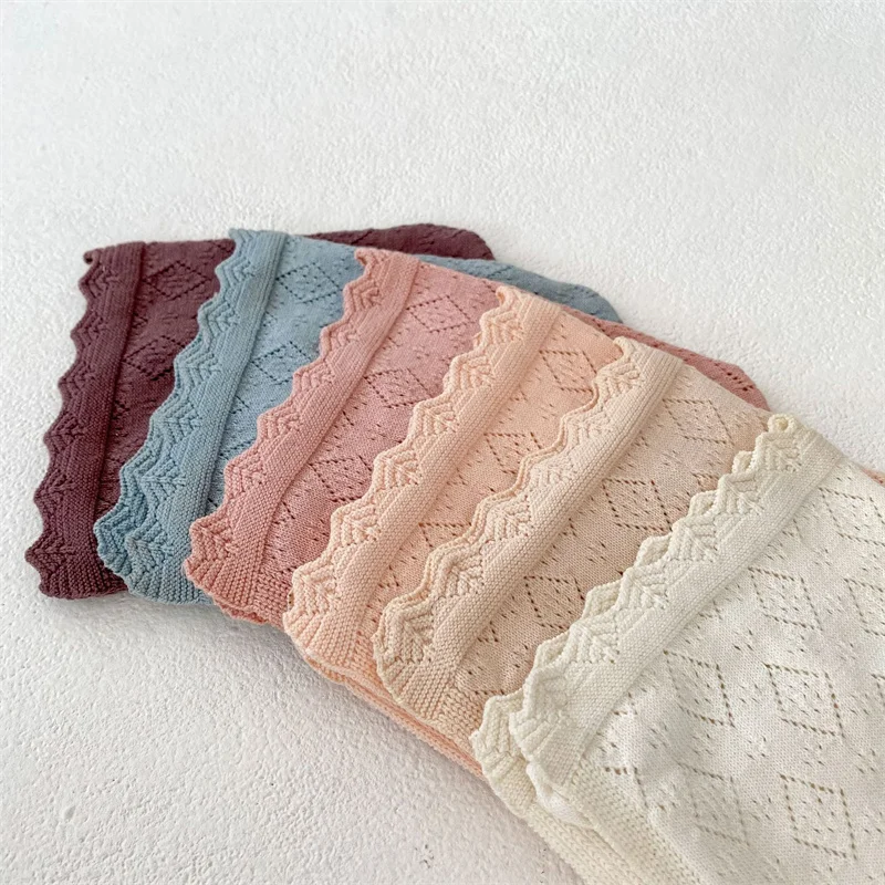 Ins Soft Baby Bonnet Solid Color Baby Girl Hats Newborn Infant Lace Flowers Princess Knitted Hat For 0-24 Months Baby