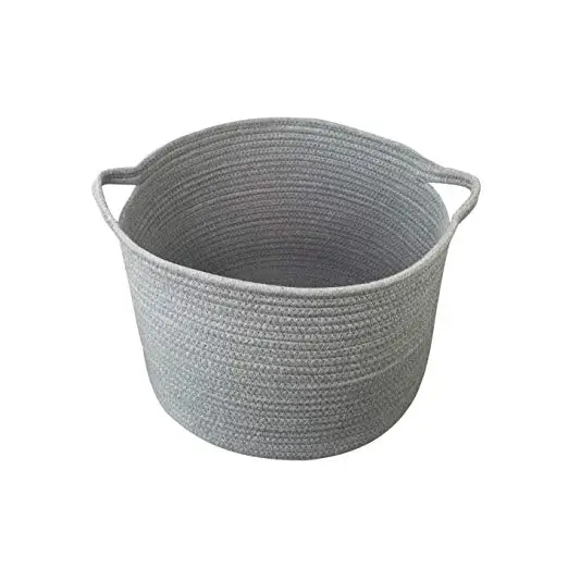 Large Capacity Collapsible Laundry Basket with Anti-Fouling Woven Cotton Rope Storage Wood Handles for Home Clothes Storage