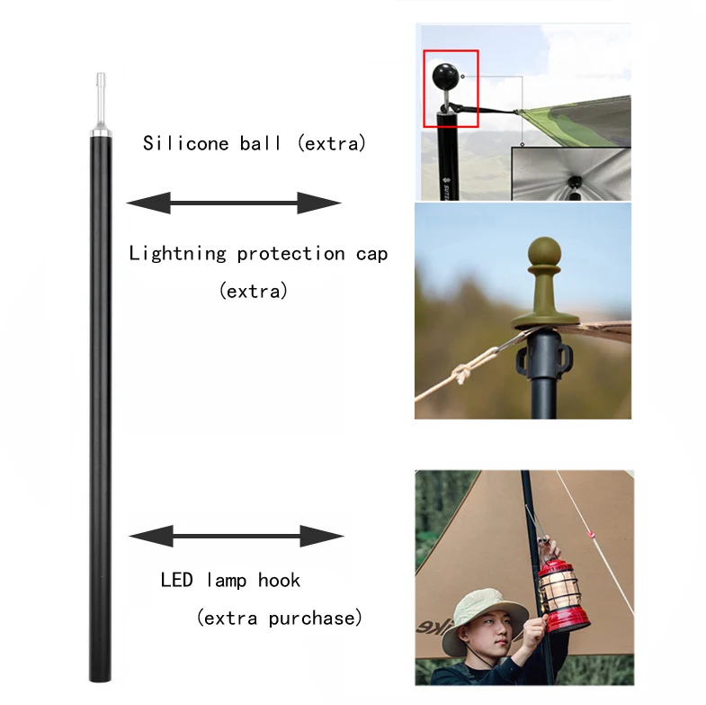 Customized Anodized Folding Extension Aluminum 6063  Adjustable Outdoor Camping Tent Tube/Pipe/ Poles/Telescopic Tarp Poles