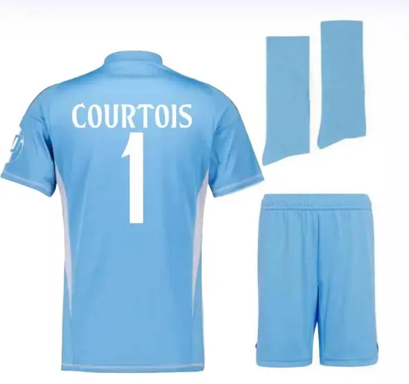 Футбольная майка COURTOIS 24 25 Madrids Bellingham VINI JR MBAPPE MODRIC Thai для детей с носками настоящая тренировочная форма высшего качества